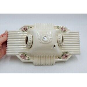 Porcelier Porcelain Ceiling Light Double Bulb Floral Fixture Art Deco Pull Chain
